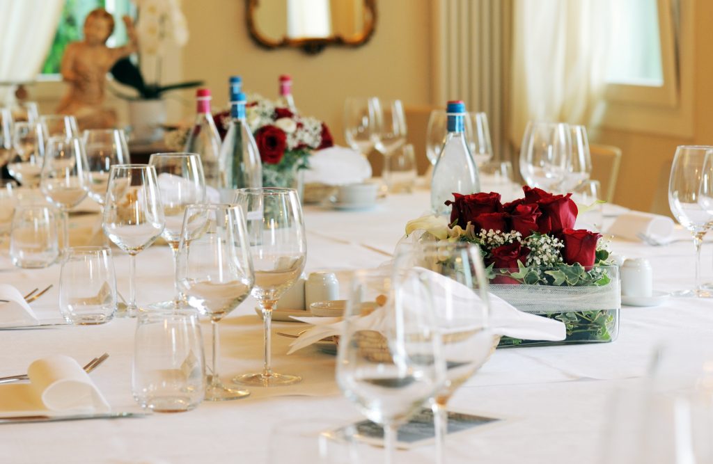 wedding table setting in a restaurant